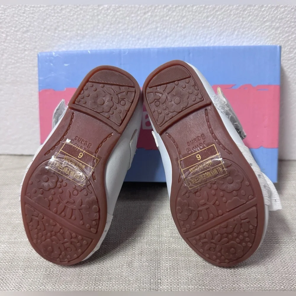 Jelly Beans White Girls Bow Mary Jane Shoes with Rhinestones